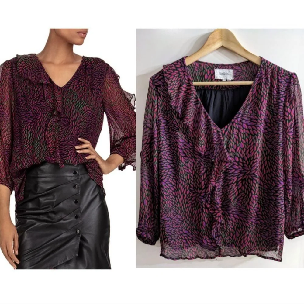 ba&sh | Genny Ruffled Georgette Top - Picture 1 of 15